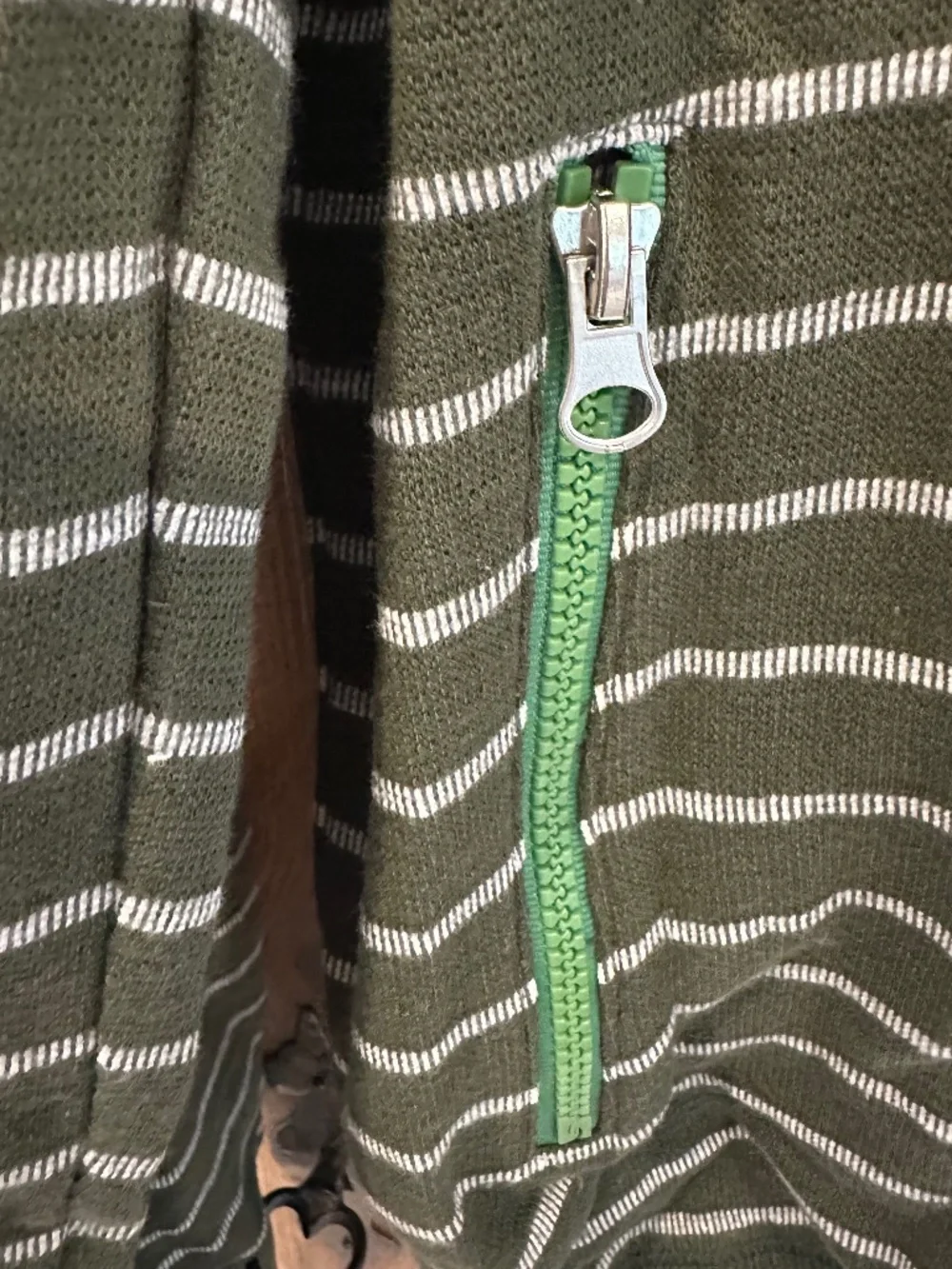Men's ALPRAUSCH - Olive Green / White Striped Zip Hoody - Size XL - Picture 9 of 16